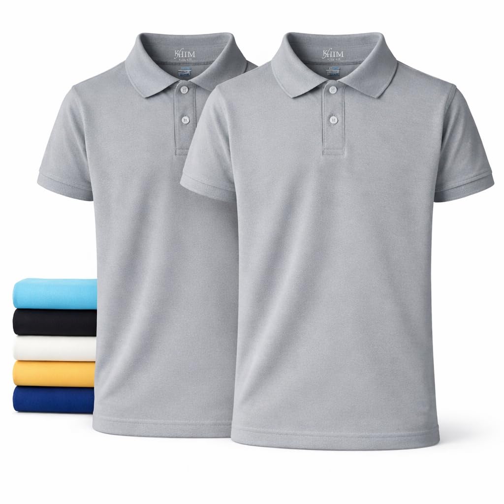 KHIM Unisex Polo Short Sleeve Polycotton Boys Girls School Uniform Plain Half Sleeve Shirts Sports Wear Indoor Outdoor