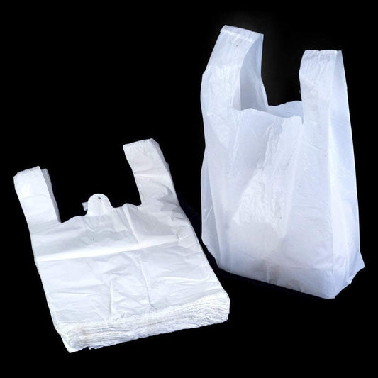 100 x Strong Medium White Plastic Vest Carrier Bags 10x15x18"