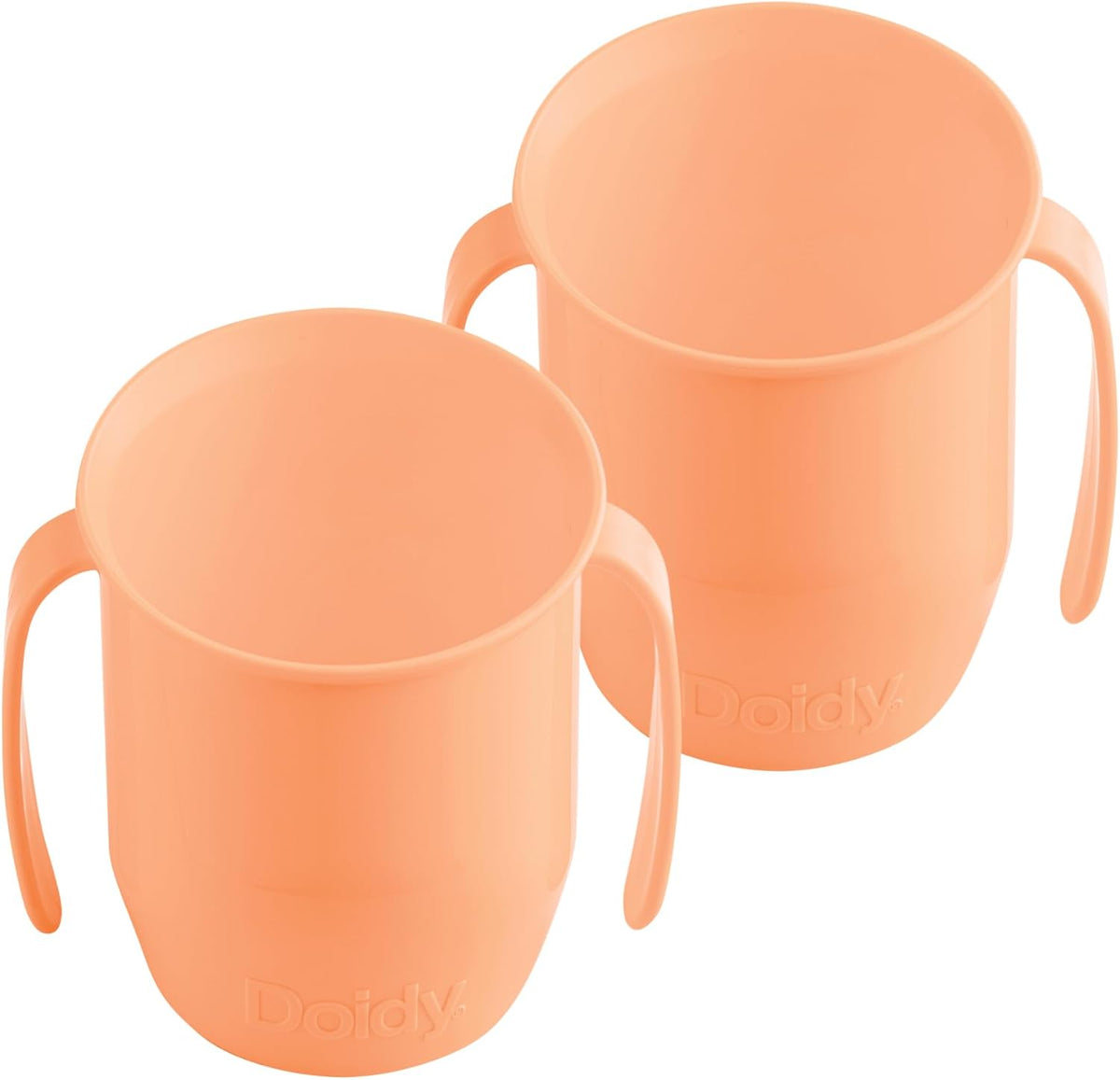 Doidy Cup, Open Cup for Training Baby 6 Months-3 Years, 200ml, Slanted Weaning Cup with Handles for Learning to Drink, BPA Free, 2 Pack (Orange)