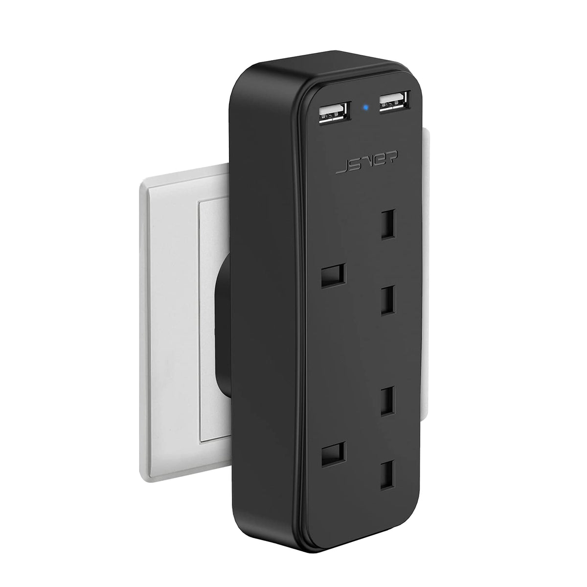 Double Plug Adaptor with 2 USB, JSVER Mini 2 Way Plugs Extension Sockets with USB Ports(5V/2.4A) Wall Charger Adapter, 13A UK 3 Pin Power Socket for Home, Office, Kitchen,White