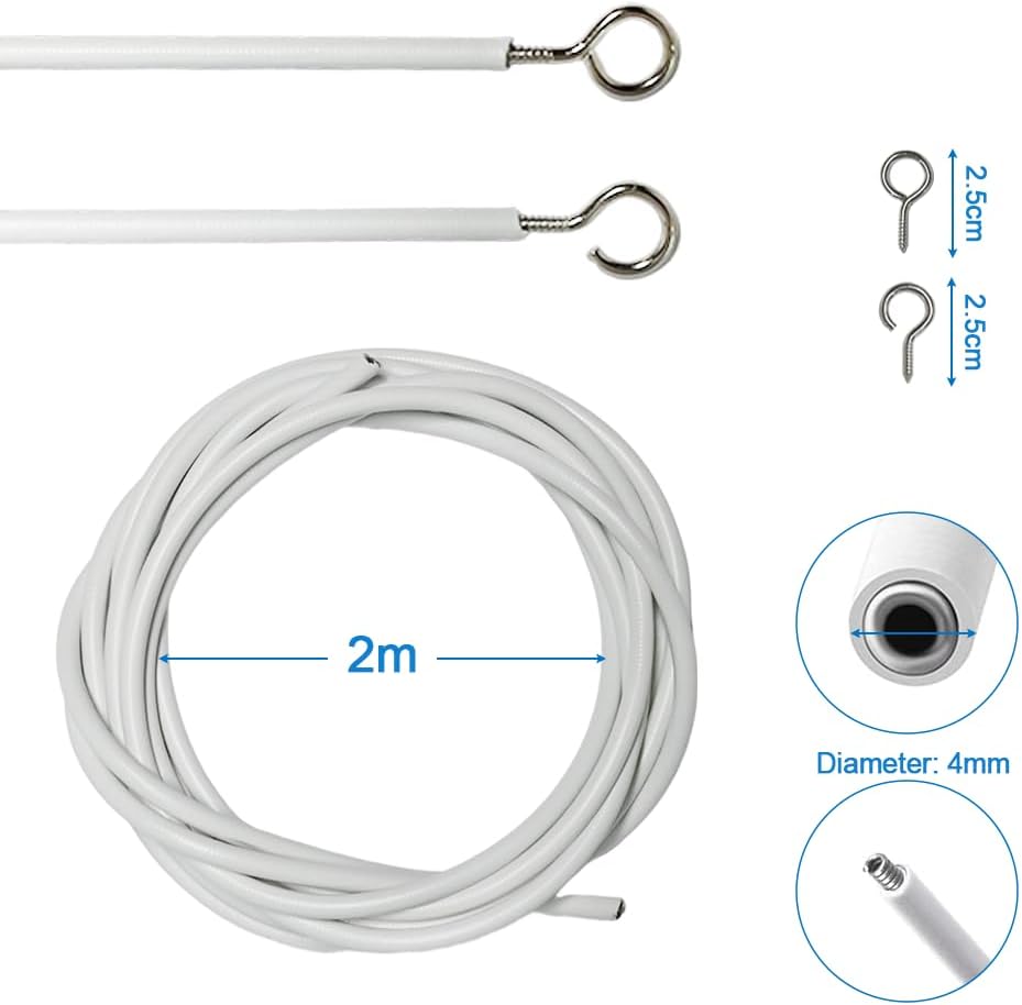 Armo® 2M Net Curtain Wire And Hooks Set Multipurpose 2 Meter Long Window Net Curtain Wire With 8 Eyes & 8 Hooks