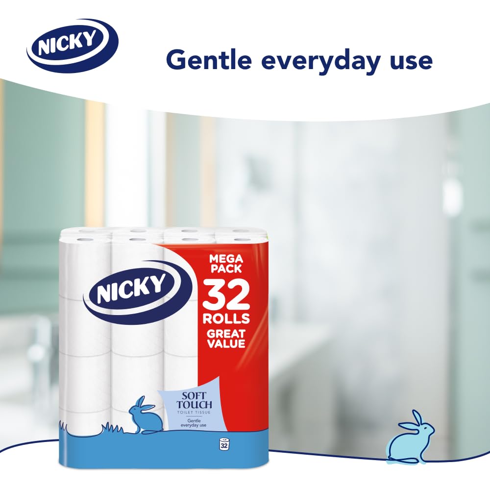 Nicky Soft Touch, 16 Rolls of Toilet Tissue, 2-Ply