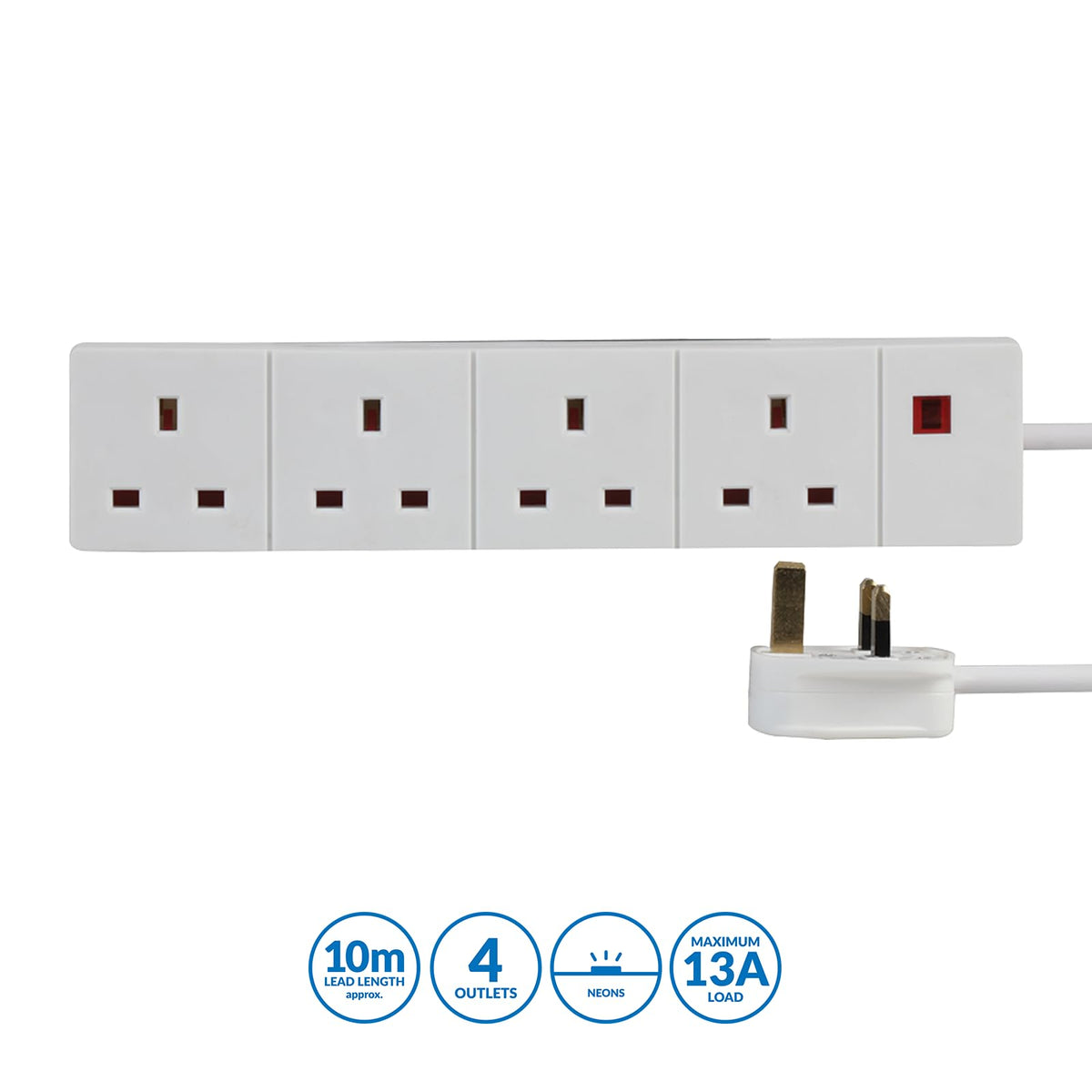 Pro Elec 3 m 4 Socket Neon On Light Extension Lead - White