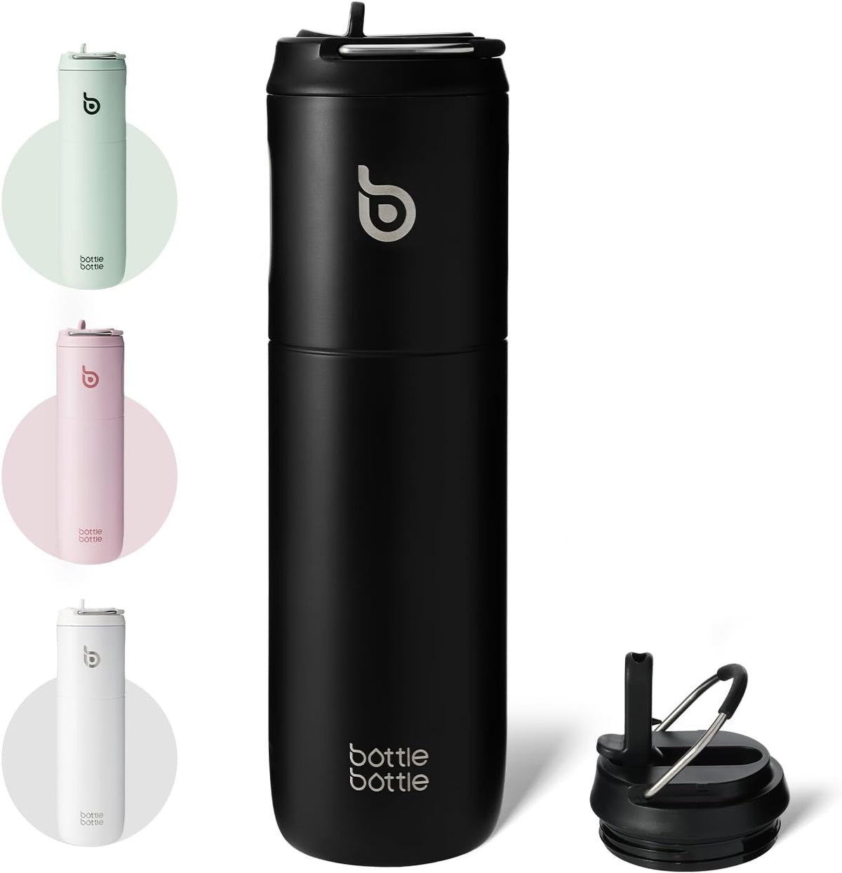 Bottle Bottle Stainless Steel Water Bottle 700ml with Straw and Lid Sports Insulated Metal Water Bottles with Handle(Black)