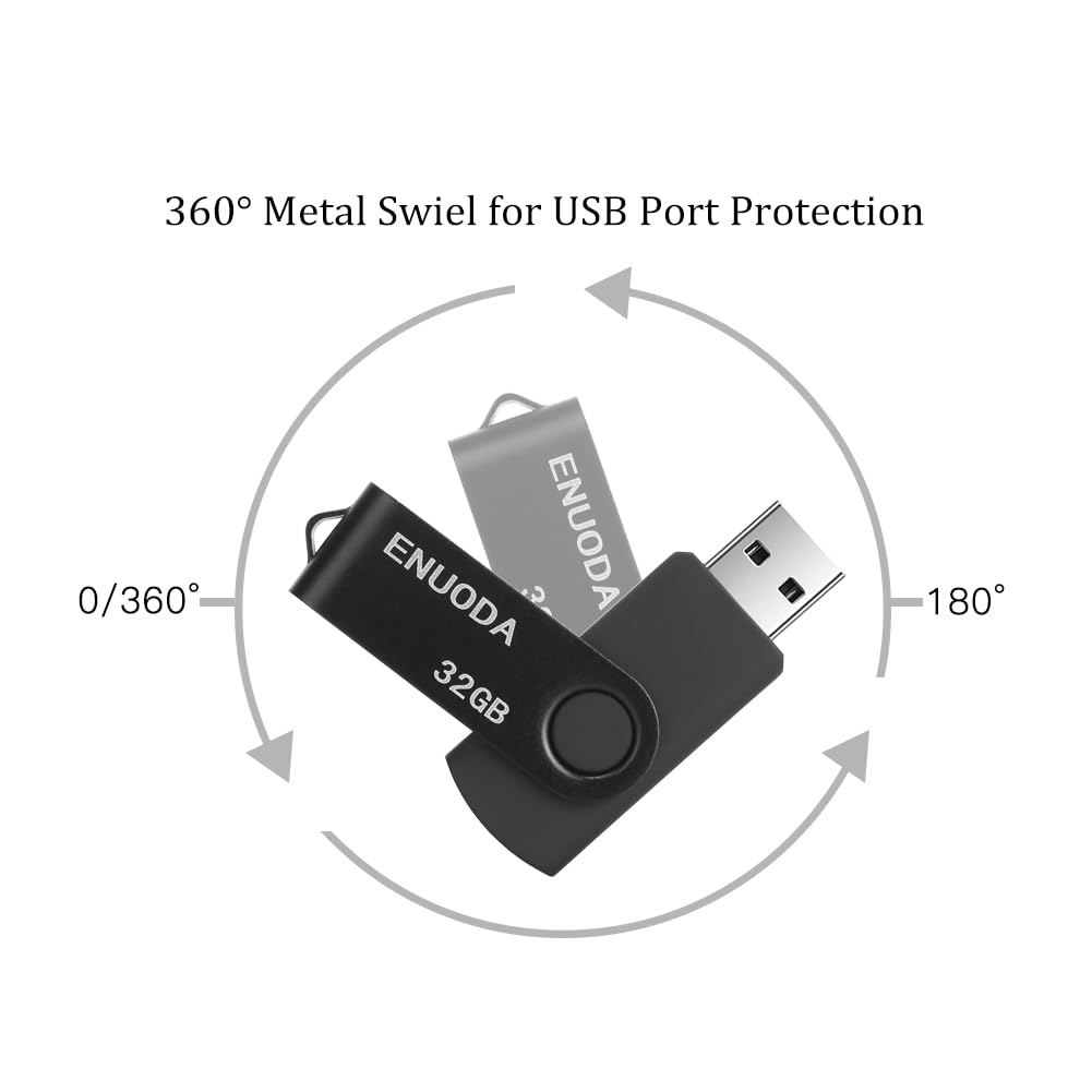 ENUODA Memory Stick 128GB USB 2.0 Flash Drives Swivel Design Storage Thumb Drive Pen Drive (Black)