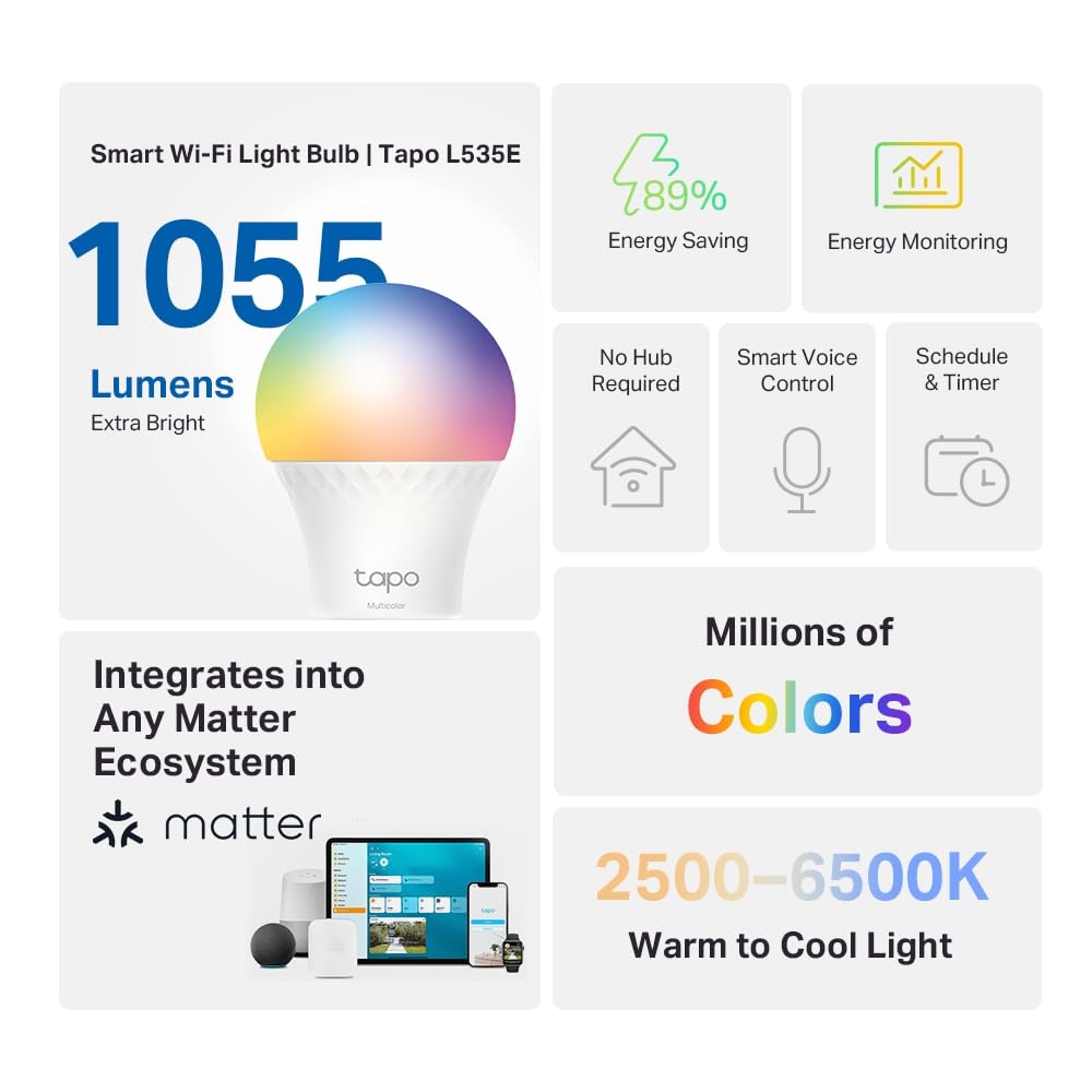 Tapo L530B B22 Smart Bulb Multicolour Dimmable LED Light Bulb