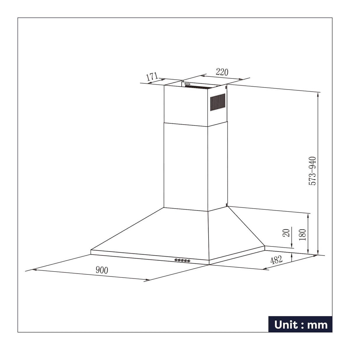 CIARRA 60cm Chimney Cooker Hood, 370m³/h,Ducting & Recirculation,CAS6201A