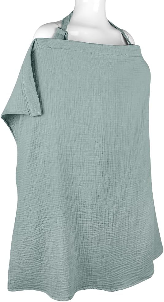 Aolso Breastfeeding Cover Nursing Cover, Muslin Cotton Soft Breathable Nursing Cover, Adjustable Strap Breast Feeding Coverall for Car Seat Blanket and Stroller Coverall (Green)
