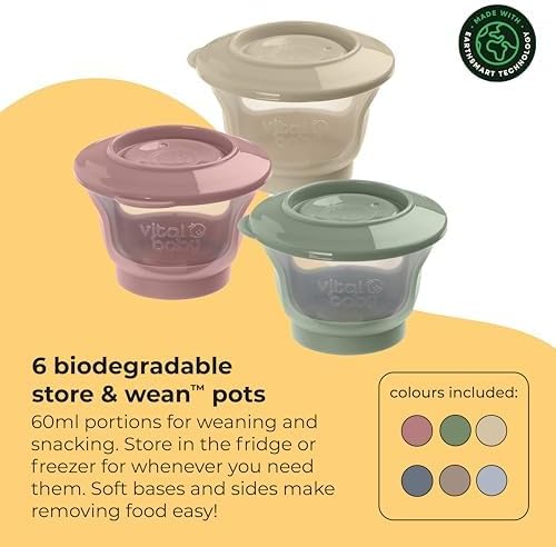 Vital Baby Store & Wean Baby Food Pots 60ml, 6 Pack | Leakproof, Stackable