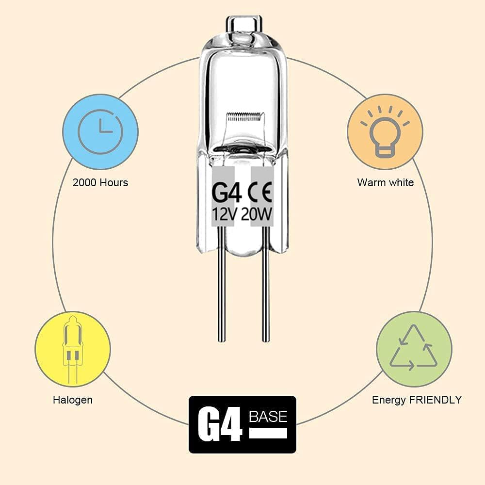 Haraqi 10 Pack G4 Halogen Bulbs，12 Volt 10 Watt Bi-Pin Halogen Bulbs