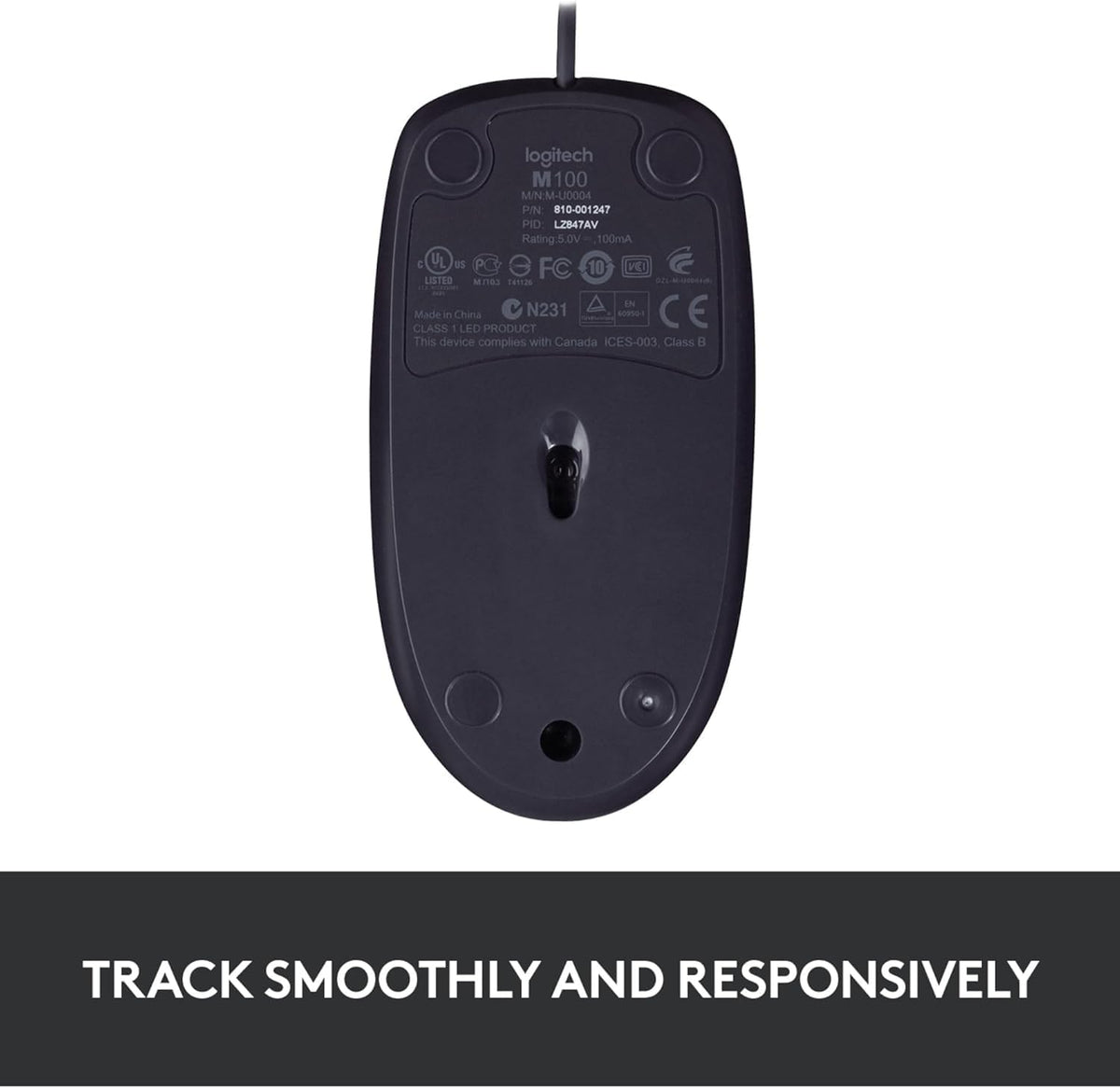 Logitech B100 Wired Mouse, USB Port, 800 DPI Optical Sensor, 3 Buttons, for Left and Right Handers, PC/Mac - Black (Optical Business Mouse | Pack of 5)