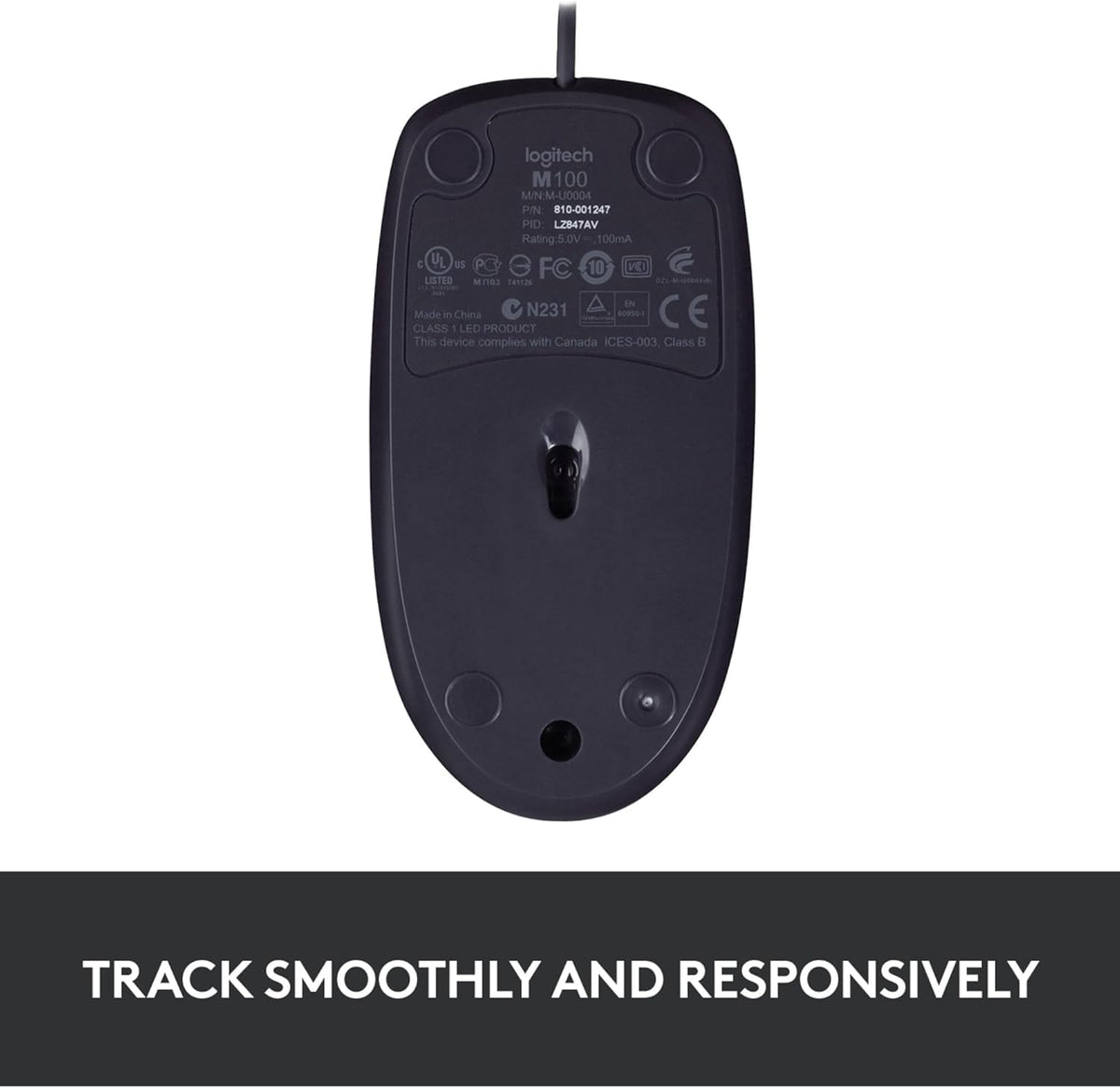 Logitech B100 Wired Mouse, USB Port, 800 DPI Optical Sensor, 3 Buttons, for Left and Right Handers, PC/Mac - Black (Optical Business Mouse | Pack of 5)