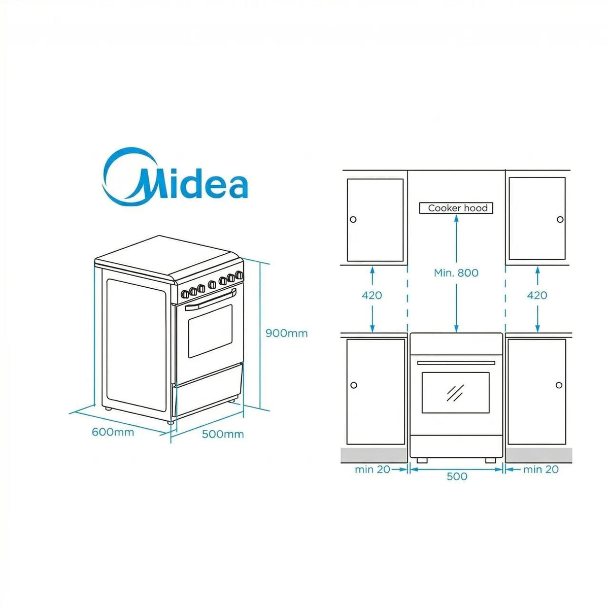Midea 71L, 60cm Wide, Single Electric Built-in Fan Oven with Air Fry, 12 Oven Functions, Aqua Clean, LED Display, Convection, ECO, MultiLevel Cooking, Color Black - MBO65M90D2-BK