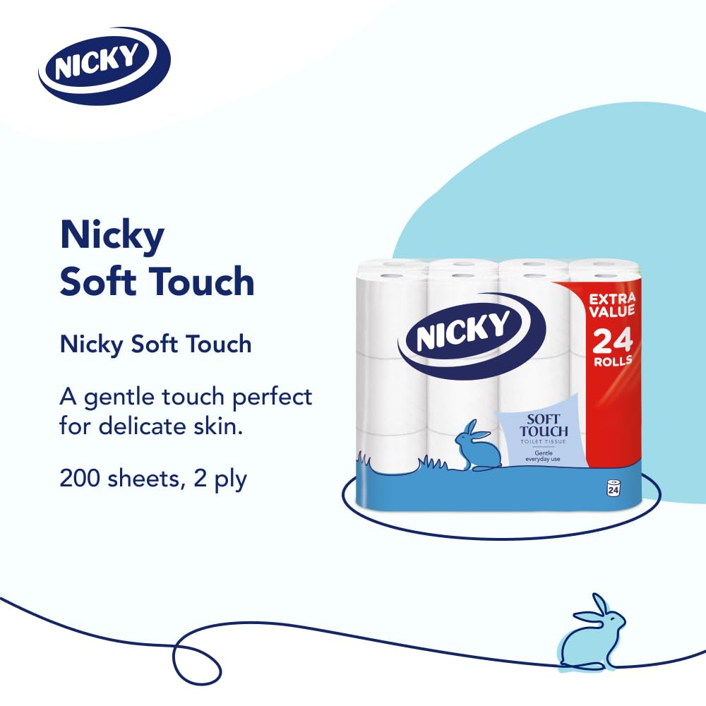 Nicky Soft Touch, 16 Rolls of Toilet Tissue, 2-Ply