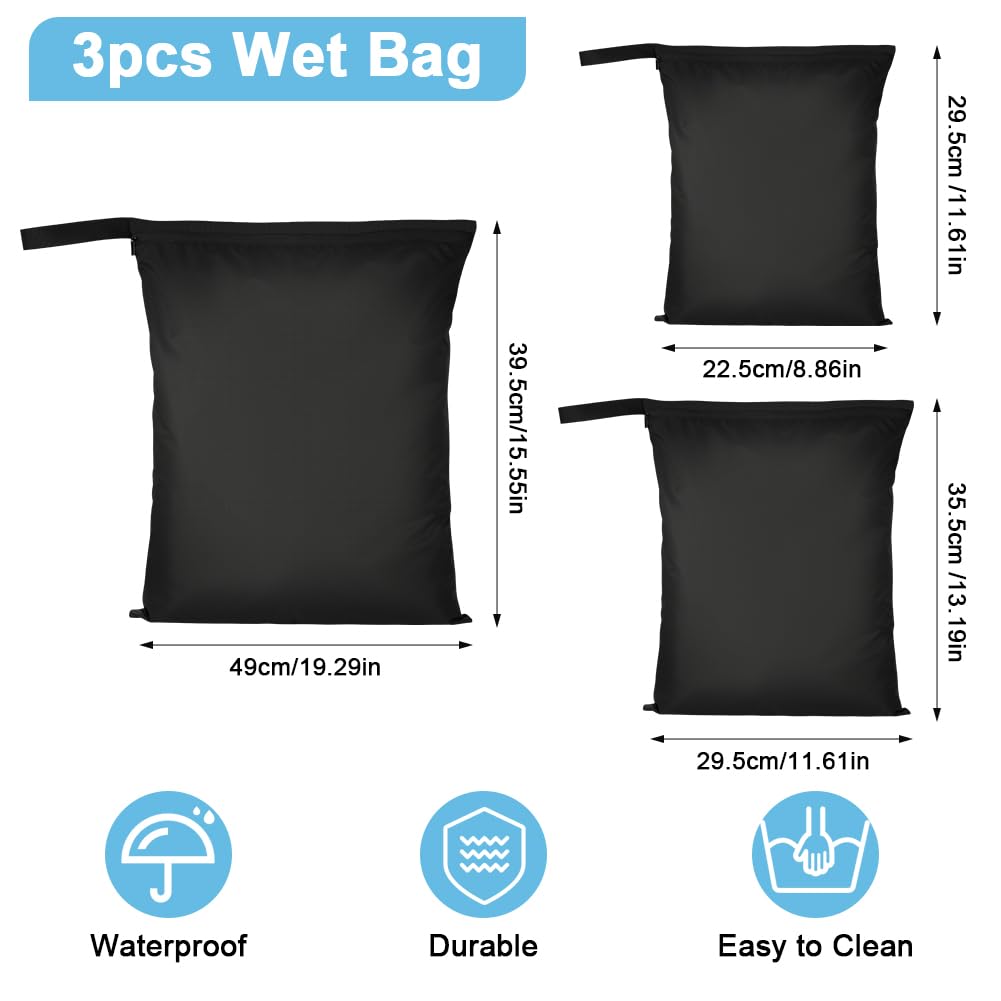 2PCS Wet Bags for Baby Items, Wet Swimsuits, Beach, Camping(Black)