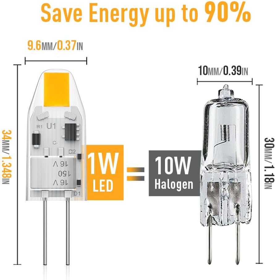 2W G4 LED Bulbs Warm White 3000K, Replacement 20W Halogen Bulb, Non Flicker AC/DC 12V Energy Saving G4 LED Capsule Light Bulbs, Non-Dimmable, 10 Pack