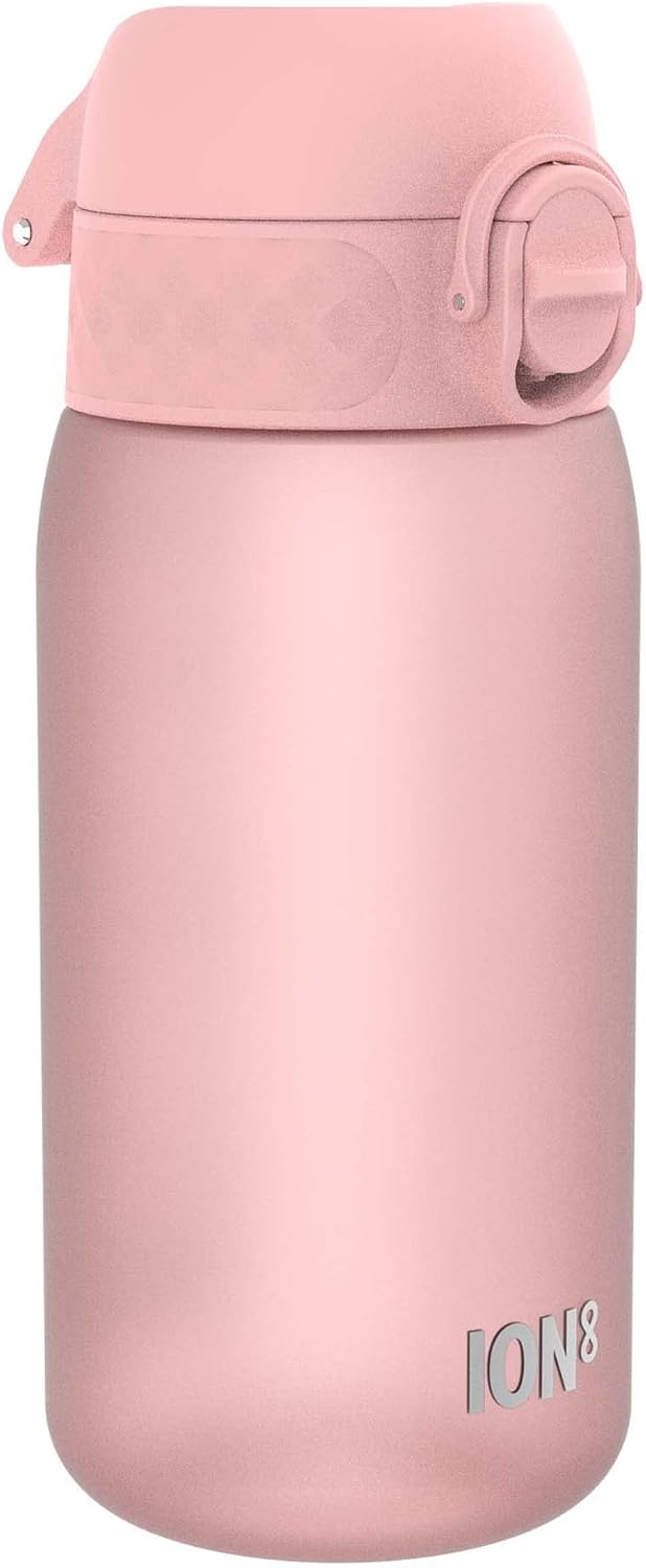 ION8 Kids Water Bottle, 350 ml/12 oz, Leak Proof, Easy to Open, Secure Lock, Dishwasher Safe, Carry Handle, Hygienic Flip Cover, Easy Clean, Odour Free, Rose Pink