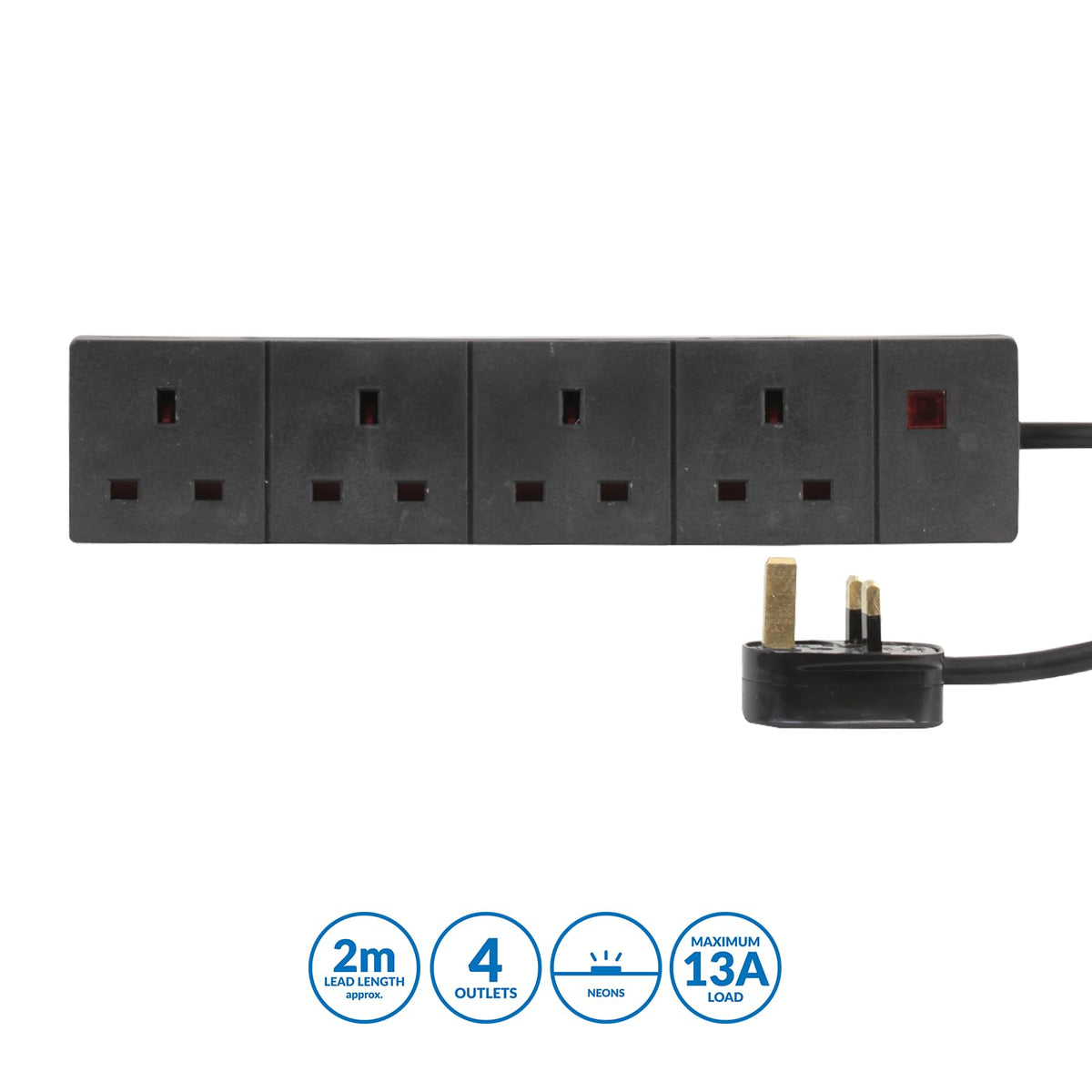 Pro Elec 3 m 4 Socket Neon On Light Extension Lead - White