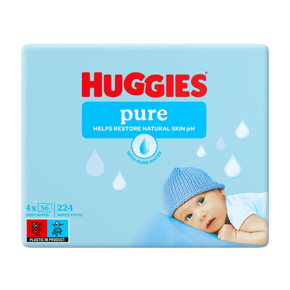 Huggies Pure Plastic Free Baby Wipes - Pack of 12 (576 Wipes) – 99% Water Wet Wipes, Fragrance Free, Hypoallergenic, Better Cleaning, Soft and Gentle on Babies' Delicate Skin