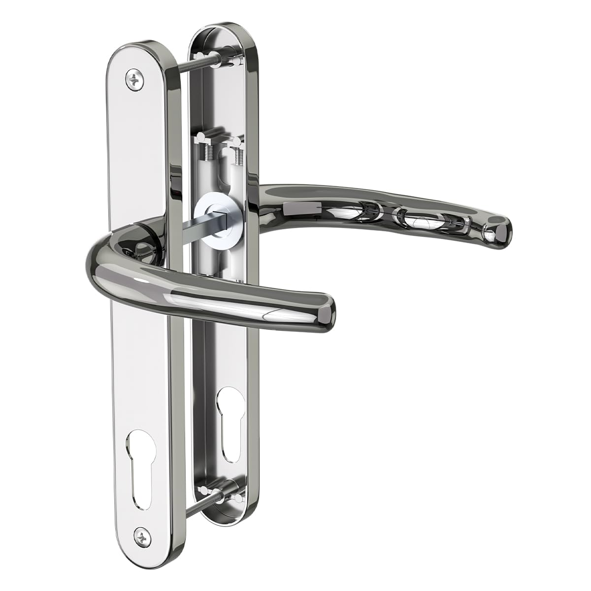 Bwintech 1 Set Black UPVC Door Handle Set, 92mm Backset,122mm Screw Hole Distance, 210mm Plate Length Front Door Handles for UPVC Door