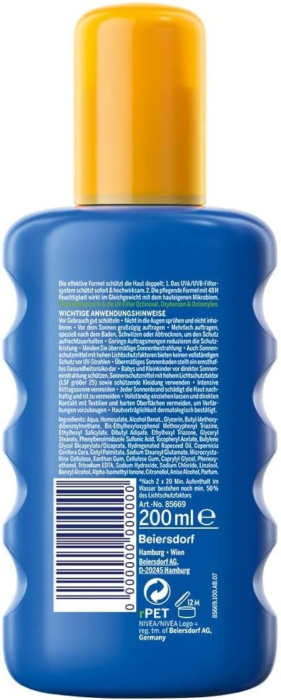 NIVEA SUN Protect & Moisture Sun Spray SPF 50+ (200ml), Moisturising Suncream Spray with SPF 50+, Advanced Sunscreen Providing Immediate, Effective UVA + UVB Protection (Pack of 2)