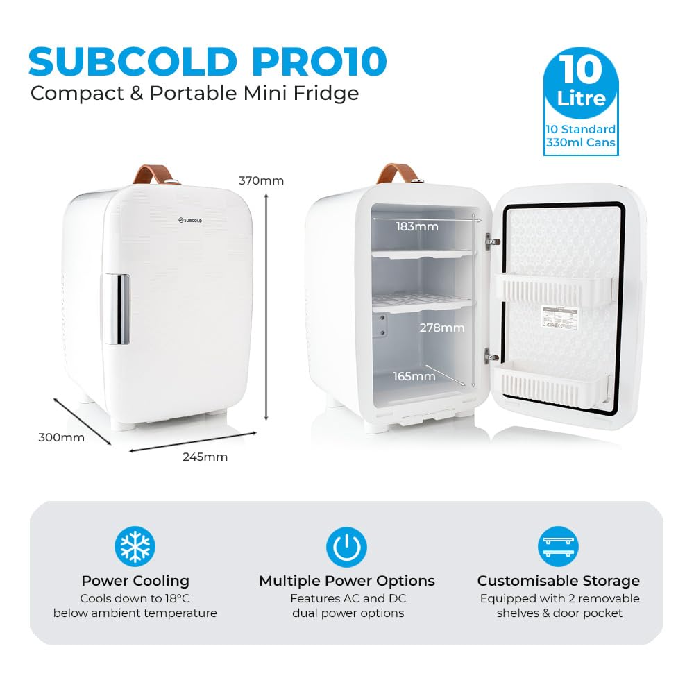 Subcold Pro4 Mini Fridge 4L, Quiet Small Fridge for Bedroom, AC & USB