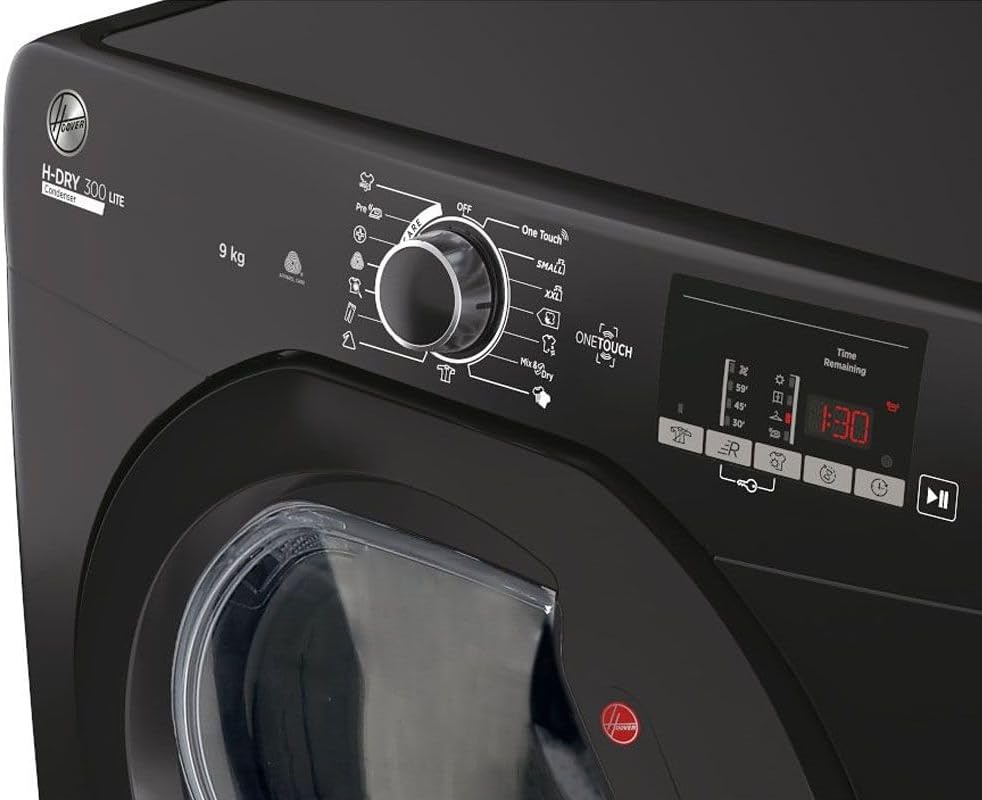 HLEC9DGB H-DRY 300 9 KG Large Capacity, Sensor Dry, 14 Programmes, B Energy, NFC Connected, Anti-Allergy, Anti- Crease, Delay Start, Freestanding Condenser Tumble Dryer - Black (HxWxDcm) - 59x60x85