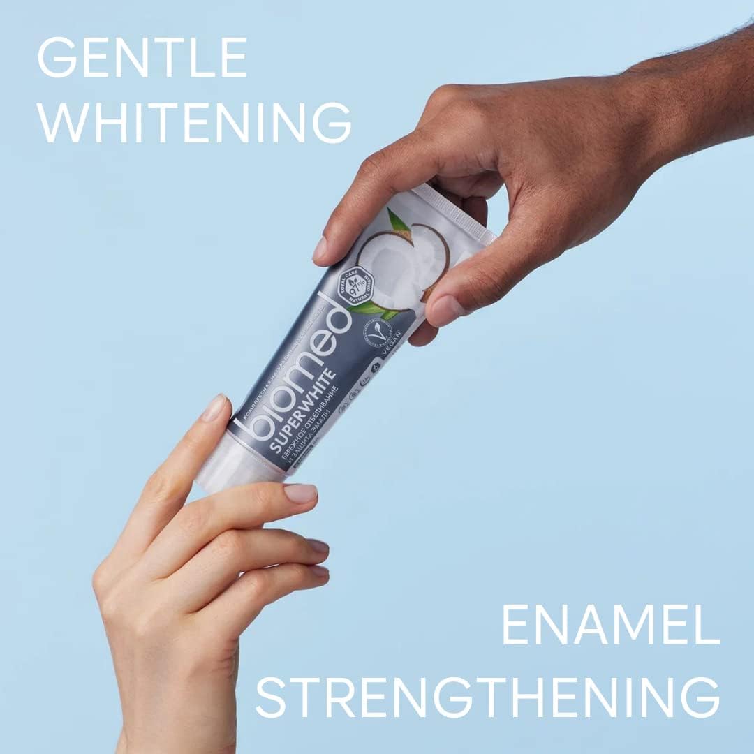 Biomed Superwhite 97% Natural Whitening Toothpaste | Enamel Strengthening | Coconut Flavour, Vegan, SLES Free 100g