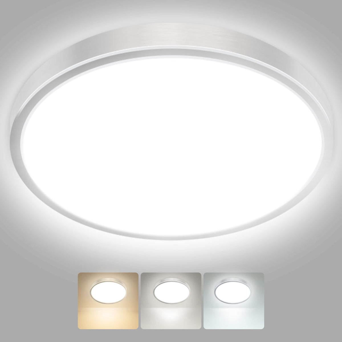 hepside Bathroom Light, 3000K/4000K/6500K 3 Color Temperature LED Ceiling Light, 15W 1500LM, Waterproof, Round, Small, Modern, Flush Ceiling Light for Bathroom, Kitchen, Bedroom, Black