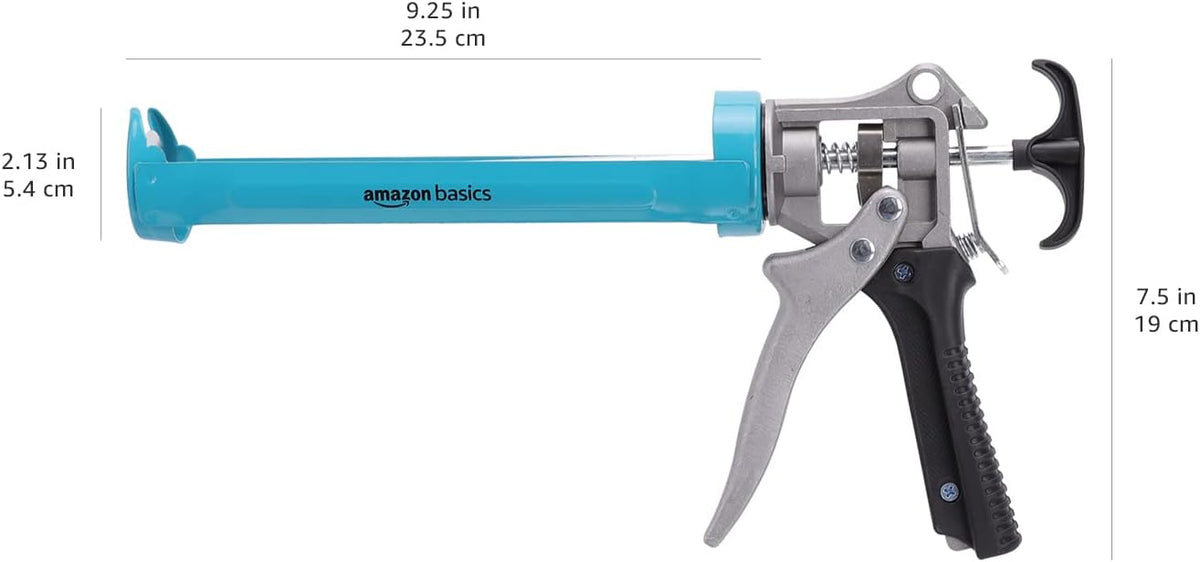 Amazon Basics Heavy Duty Sealant Caulking Gun - 310 ml (0.3 Litres) - 12:1 Thrust Ratio, Aluminium handle with plastic support grip, Blue/Grey