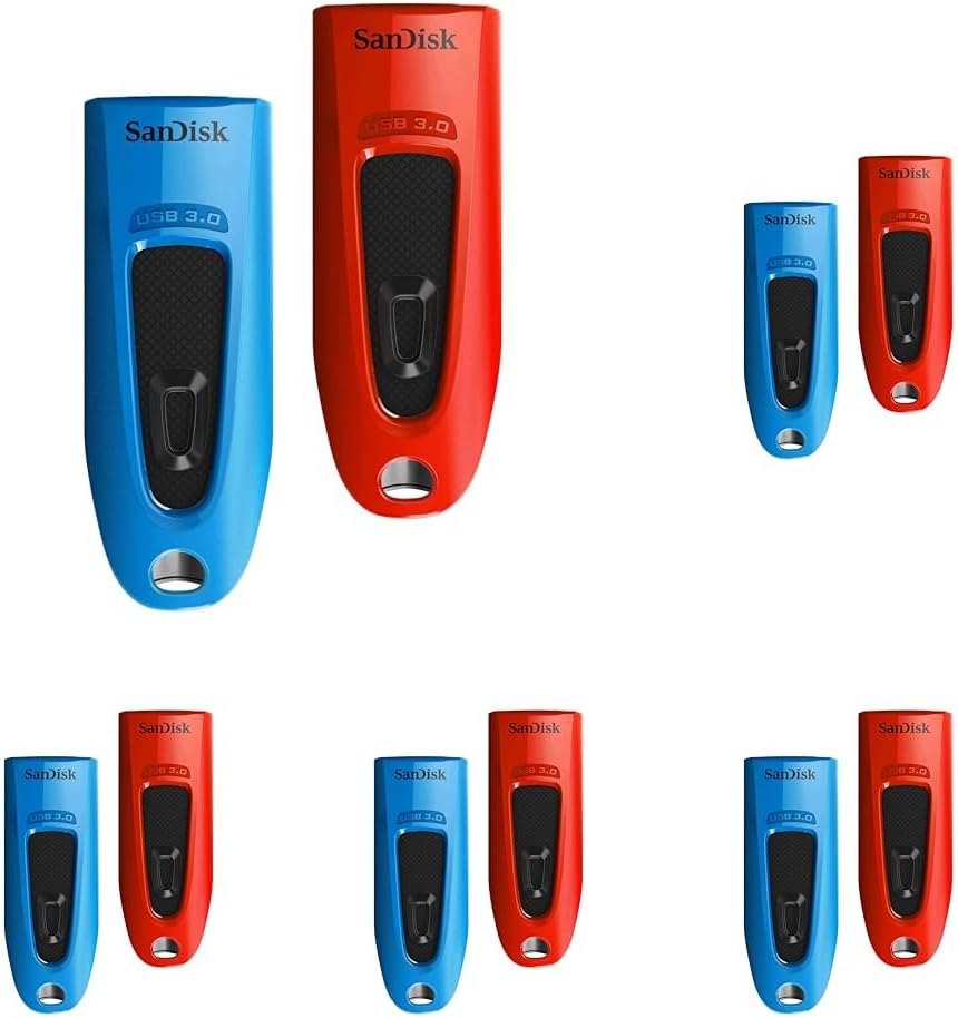 SanDisk Ultra 32 GB USB Flash Drive USB 3.0 Up to 130 MB/s Read - Twin Pack, Red/Blue (Pack of 5)