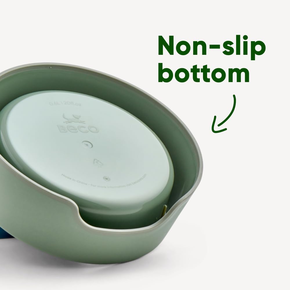 Beco Dog Bowl, Food & Water Steady Bowl, Recycled Plastic, Olive Green, L