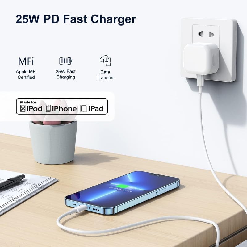 iPad Charger,2Pack USB C to Lightning Fast Charging Cable and Plug 25W Charge for New Apple i Pad Pro 9.7 10.5 12.9 inch 2nd Generation/Air 3rd/Mini 4 5th Gen/Pad 5th 6th 7th 8th 9th 2021/iPhone 14 13