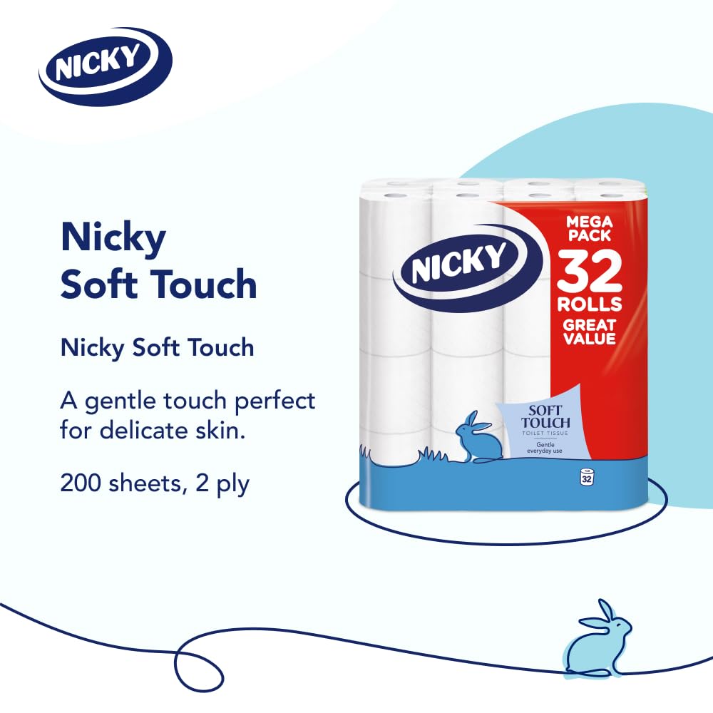 Nicky Soft Touch, 16 Rolls of Toilet Tissue, 2-Ply