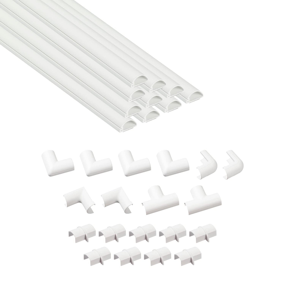 D-Line 30x15mm Cable Trunking 4m Multipack, Half Round Profile, Self-Adhesive Wire Cover, Paintable Cable Management - 10x 30mm (W) x 15mm (H) x 40cm Lengths and Accessories - White