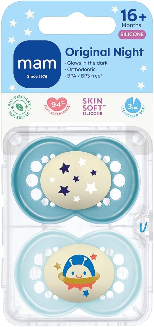 MAM Original Dummies, 18-36M, 2 Pack, Orthodontic Design, Blue/Green