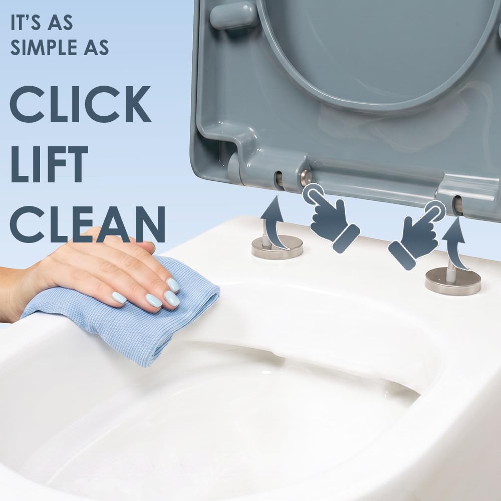 AQUALONA® Premium Thermoplastic Toilet Seat Soft Close Hardwearing Seat with Two Button Hinge Release D Shaped Easy to Clean Simple Installation Top and Bottom Fittings (White - D Shape)