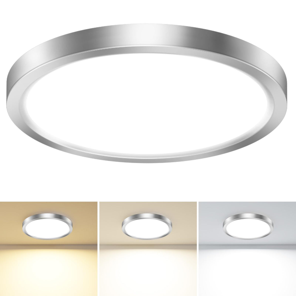 slochi Bathroom Light, 3000K/4000K/6500K 3 Color Temperature, Waterproof, Round, Modern, Flush Ceiling Light for Bathroom, Kitchen, Bedroom, Hallway and MoreØ18CM(Gold)