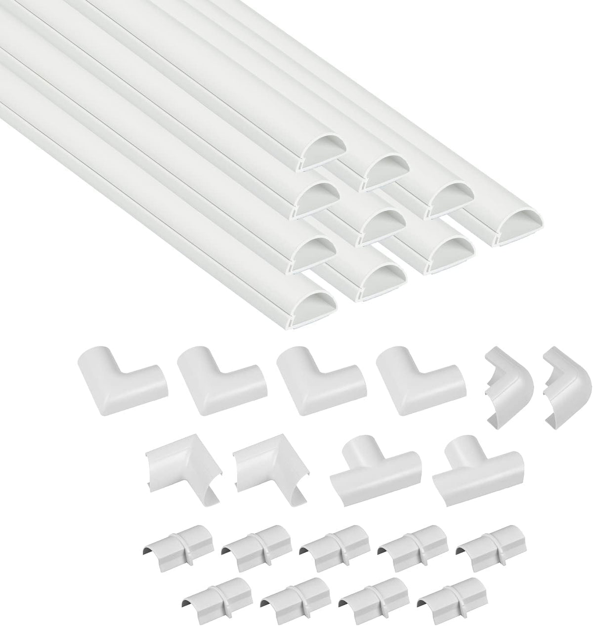 D-Line 30x15mm Cable Trunking 4m Multipack, Half Round Profile, Self-Adhesive Wire Cover, Paintable Cable Management - 10x 30mm (W) x 15mm (H) x 40cm Lengths and Accessories - White