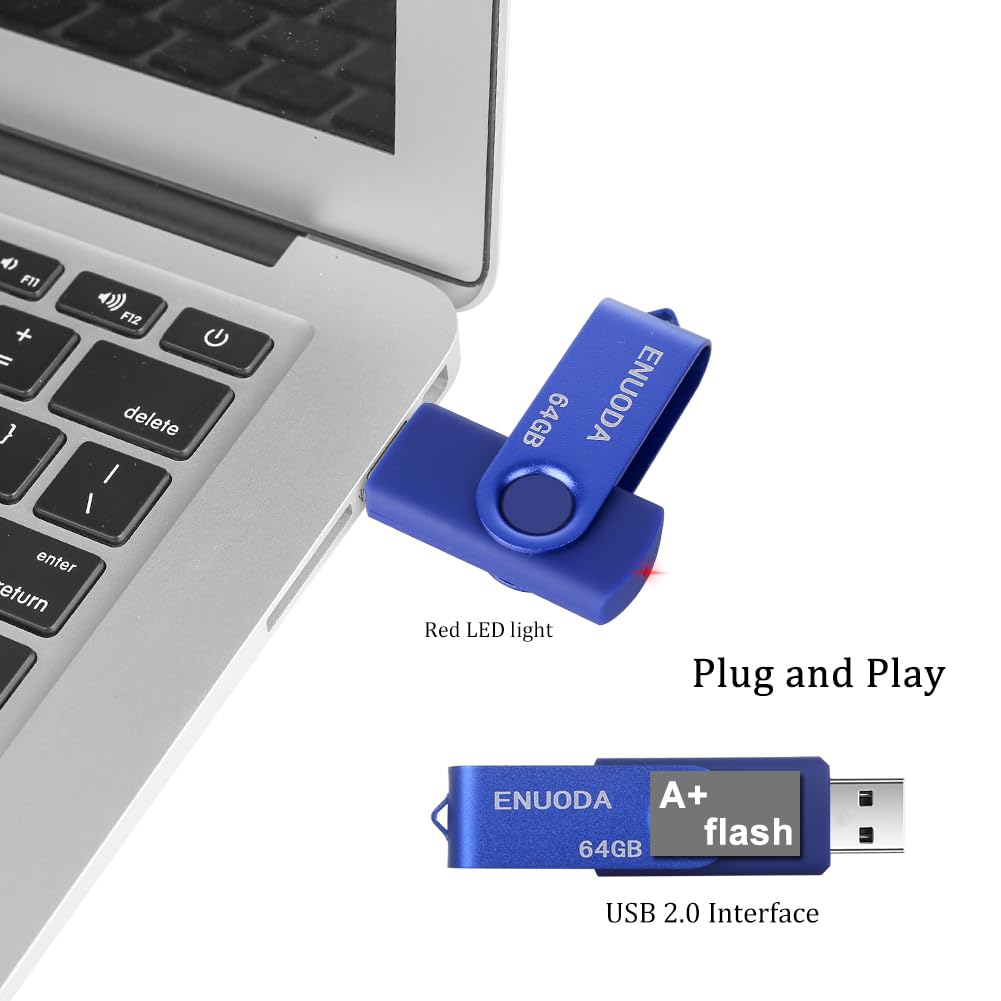 ENUODA Memory Stick 128GB USB 2.0 Flash Drives Swivel Design Storage Thumb Drive Pen Drive (Black)