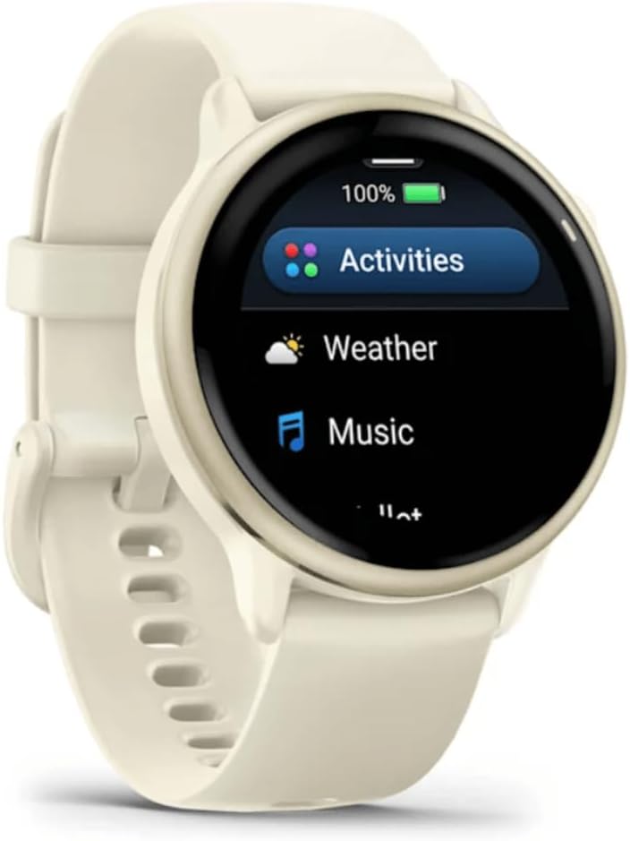Garmin vívoactive 6, 42mm GPS smartwatch, AMOLED touchscreen, all-day health monitoring, personalised fitness features, advanced sleep coaching, Music, up to 11 days battery life, Bone/Lunar Gold