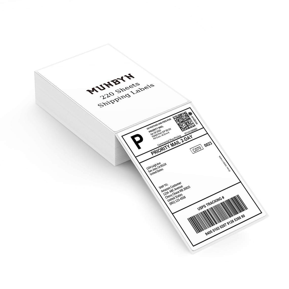 MUNBYN 4x6 Direct Thermal Labels, Fanfold Shipping Label Paper for Thermal Printer, Pack of 1000 Permanent Adhesive Labels for Shipping Packages
