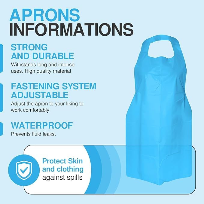 Disposable Aprons Blue Flat Pack of 500 Waterproof Plastic for Catering