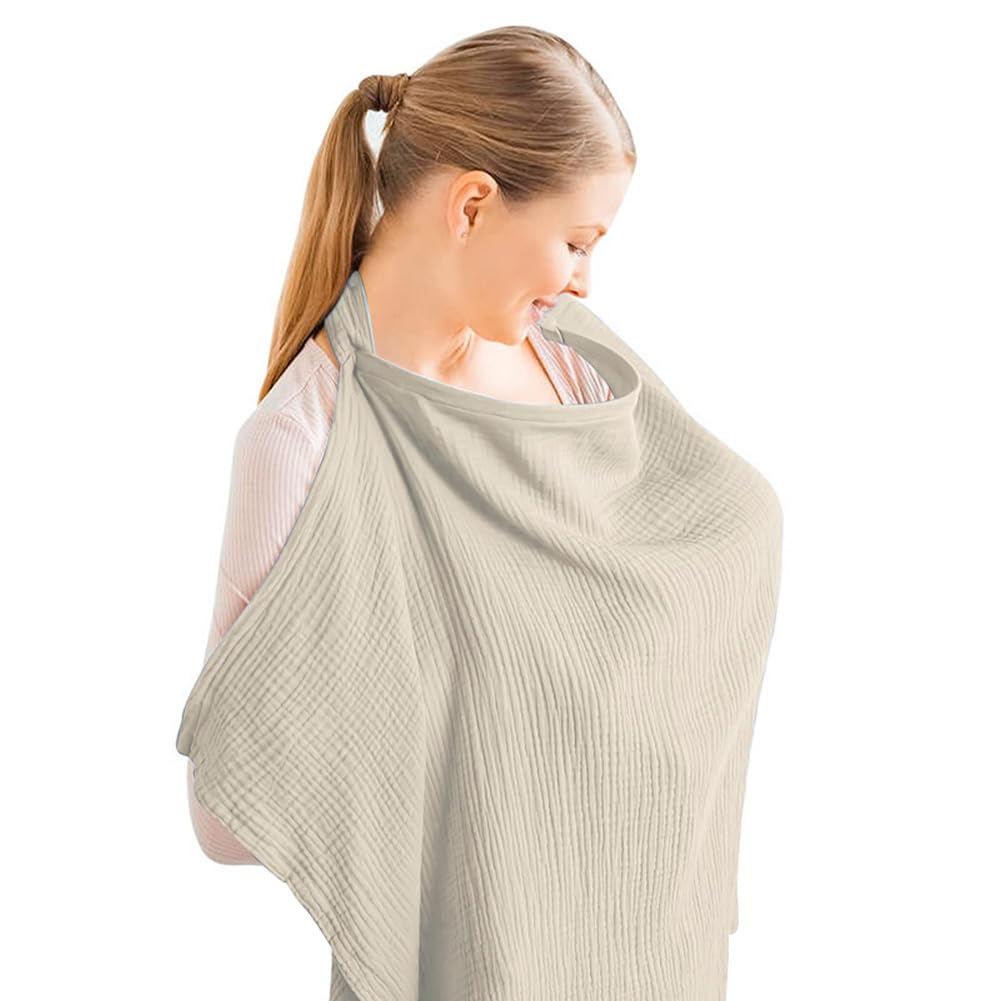Aolso Breastfeeding Cover Nursing Cover, Muslin Cotton Soft Breathable Nursing Cover, Adjustable Strap Breast Feeding Coverall for Car Seat Blanket and Stroller Coverall (Green)