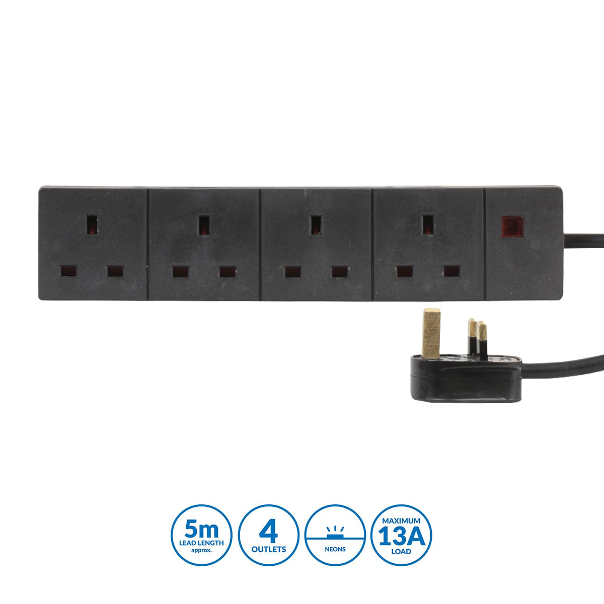 Pro Elec 3 m 4 Socket Neon On Light Extension Lead - White