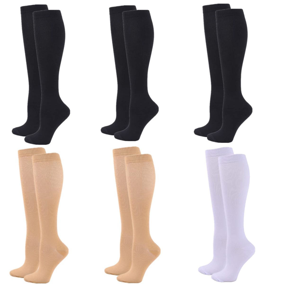 Compression Socks for Women Men, 2/3/4/6 Pairs 20-25mmHg Knee High Socks Compression Stockings for Sport, Athletic, Edema, Diabetic, Varicose Veins, Travel, Pregnancy, Nursing
