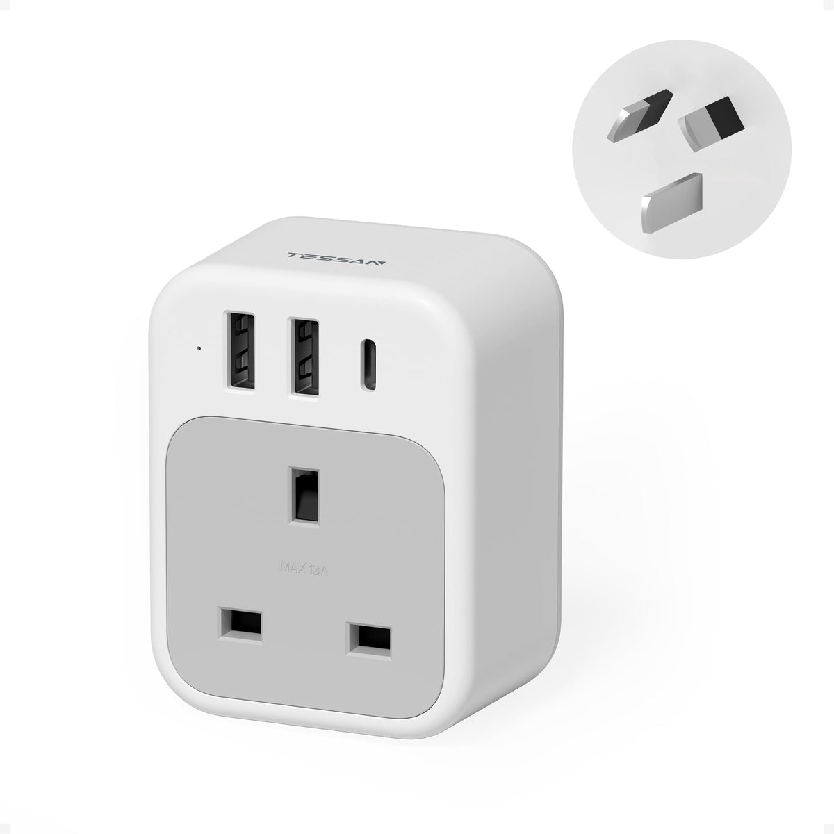 TESSAN UK to Italy Plug Adapter, Grounded Type L Travel Adaptor with USB C