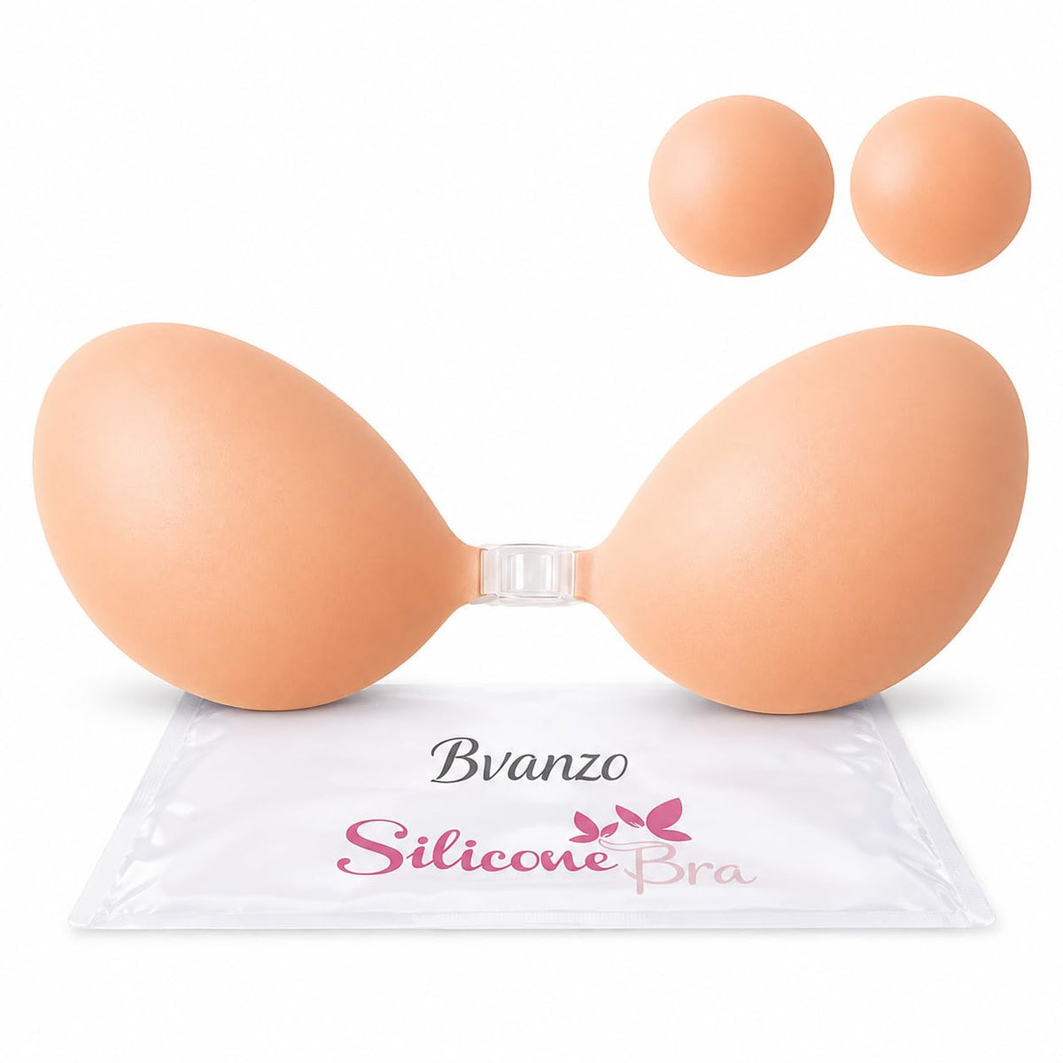 Bvanzo Stick On Bra for Women, Invisible Sticky Backless Strapless Push Up Bra with Sticky Bra Push Up, Skin Friendly and Breathable, Reusable Silicone Adhesive Bra