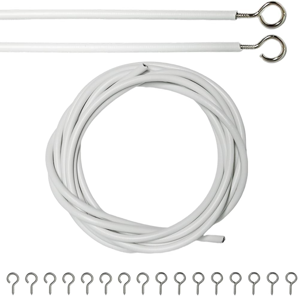 Armo® 2M Net Curtain Wire And Hooks Set Multipurpose 2 Meter Long Window Net Curtain Wire With 8 Eyes & 8 Hooks