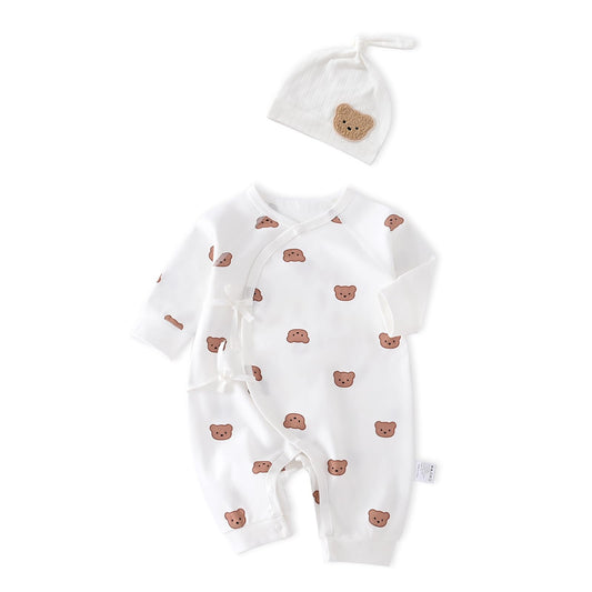 1 Pack Newborn Baby Short Sleeve Bodysuit Grow Bodysuit with Hat,100% Cotton Toddler Bodysuits One-Piece for Baby Boys and Girls